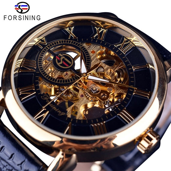 Mens Forsining Luxury Watches Mechanical Skeleton 3D Literal Design