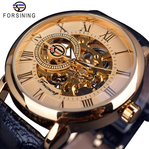 Mens Forsining Luxury Watches Mechanical Skeleton 3D Literal Design