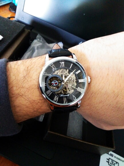 Mens Forsining Luxury Watches Mechanical Skeleton 3D Literal Design
