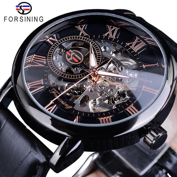 Mens Forsining Luxury Watches Mechanical Skeleton 3D Literal Design