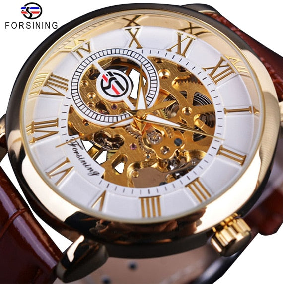 Mens Forsining Luxury Watches Mechanical Skeleton 3D Literal Design
