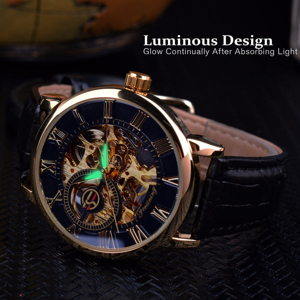 Mens Forsining Luxury Watches Mechanical Skeleton 3D Literal Design