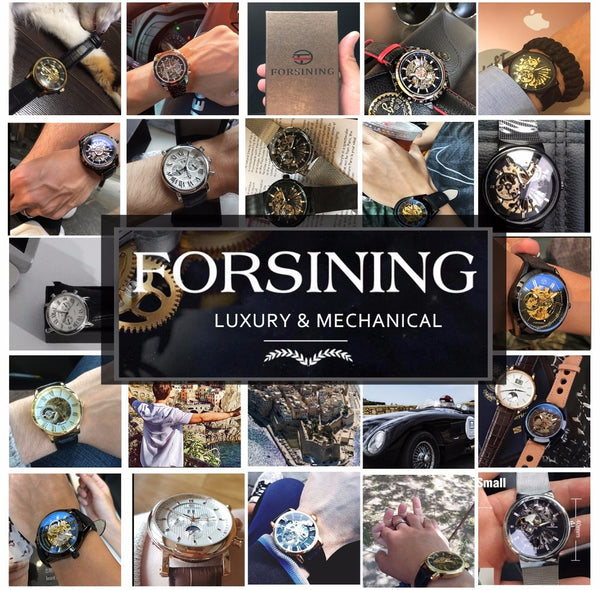 Mens Forsining Luxury Watches Mechanical Skeleton 3D Literal Design