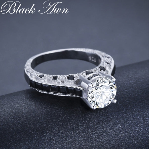 Womens Black Awn Luxurious Silver Color Fashion Rings