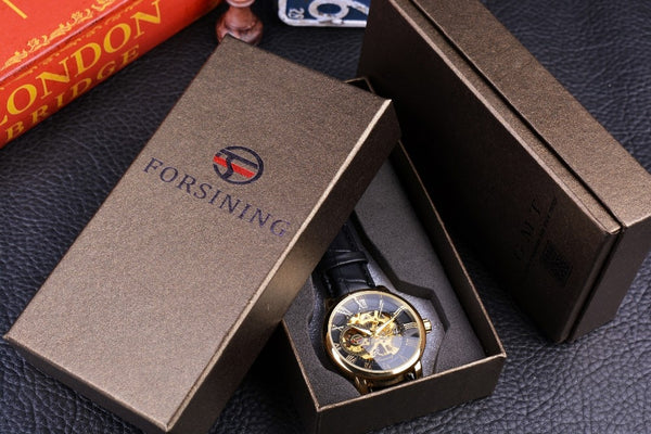 Mens Forsining Luxury Watches Mechanical Skeleton 3D Literal Design