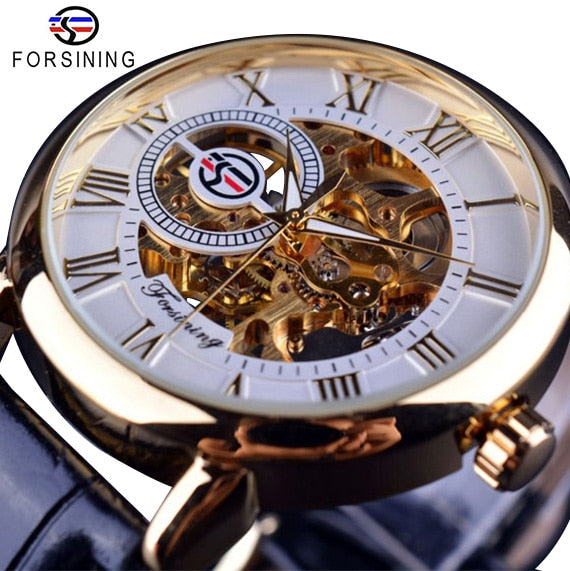 Mens Forsining Luxury Watches Mechanical Skeleton 3D Literal Design
