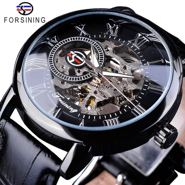 Mens Forsining Luxury Watches Mechanical Skeleton 3D Literal Design