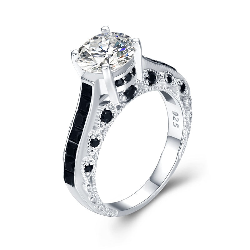 Womens Black Awn Luxurious Silver Color Fashion Rings