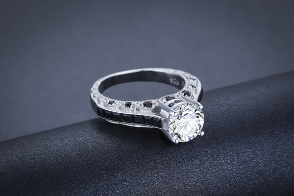 Womens Black Awn Luxurious Silver Color Fashion Rings
