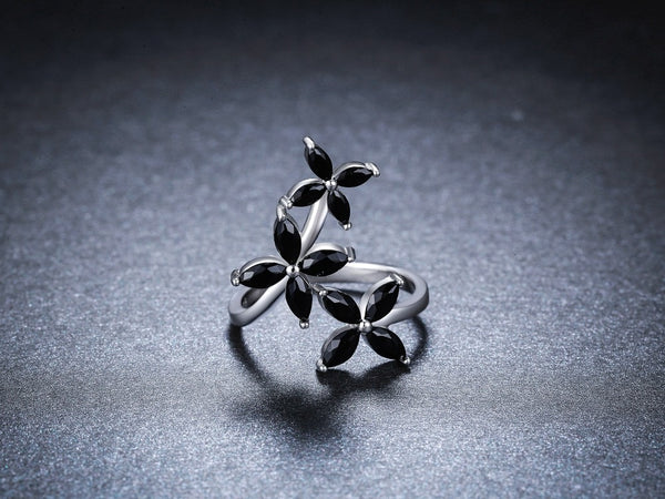 Womens Black Awn Silver fashion Ring