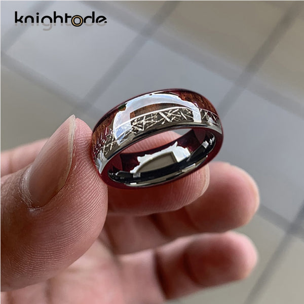 Mens Black Meteorite/Koa Wood Inlay Black Tungsten Ring