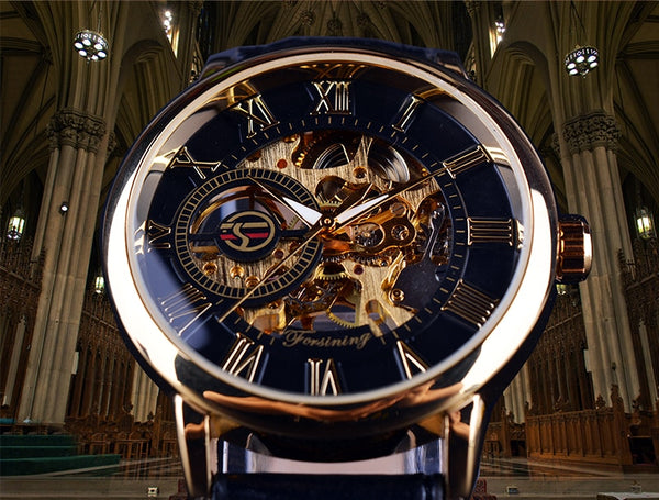 Mens Forsining Luxury Watches Mechanical Skeleton 3D Literal Design