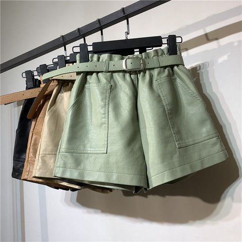 Womens Faux Leather Shorts High Waist