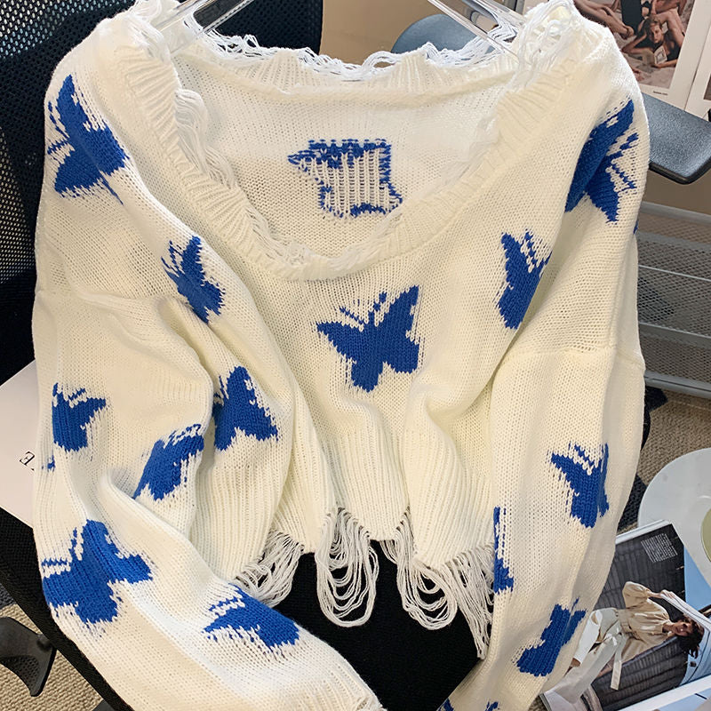 Womens Korean Fashion Knitted Sweaters Cropped Off Shoulder