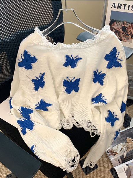 Womens Korean Fashion Knitted Sweaters Cropped Off Shoulder
