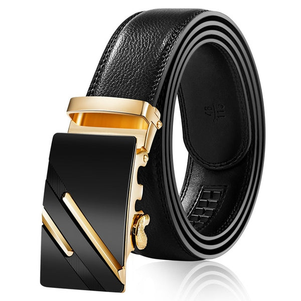 Mens Luxury Designer Cowhide Leather Belts, Automatic Buckle