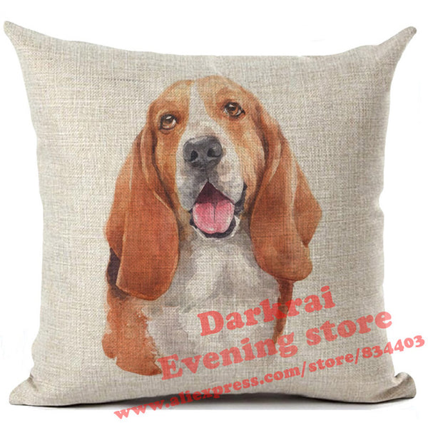 Various Dog Breeds Printed On Linen Cushion Cover