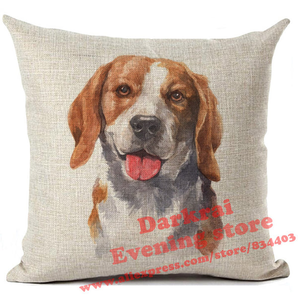 Various Dog Breeds Printed On Linen Cushion Cover