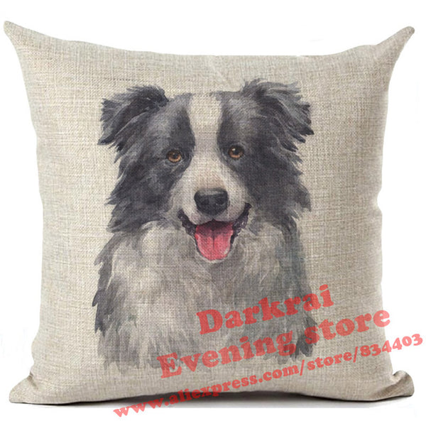 Various Dog Breeds Printed On Linen Cushion Cover