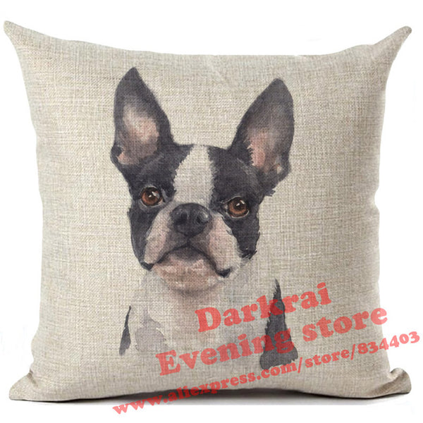 Various Dog Breeds Printed On Linen Cushion Cover