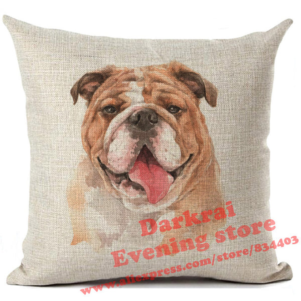 Various Dog Breeds Printed On Linen Cushion Cover
