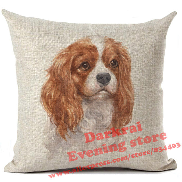 Various Dog Breeds Printed On Linen Cushion Cover