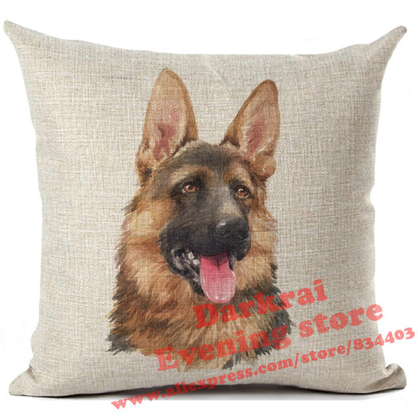 Various Dog Breeds Printed On Linen Cushion Cover