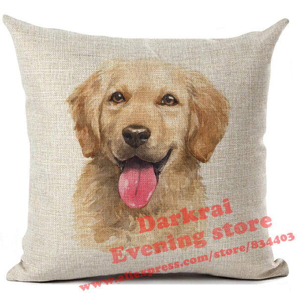 Various Dog Breeds Printed On Linen Cushion Cover