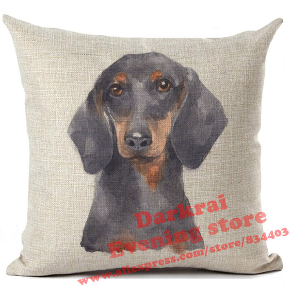 Various Dog Breeds Printed On Linen Cushion Cover