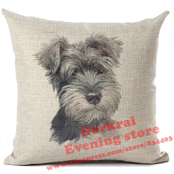 Various Dog Breeds Printed On Linen Cushion Cover