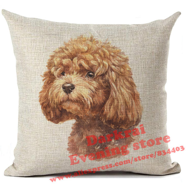Various Dog Breeds Printed On Linen Cushion Cover