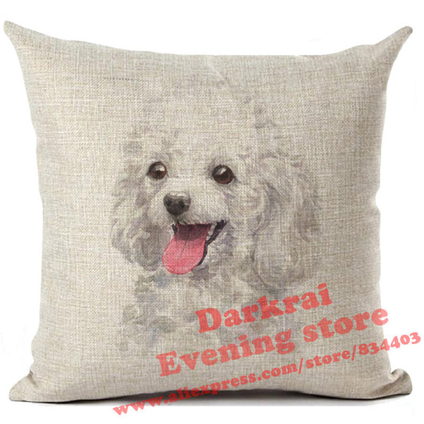 Various Dog Breeds Printed On Linen Cushion Cover