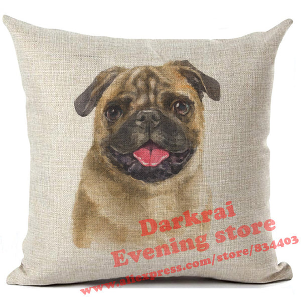Various Dog Breeds Printed On Linen Cushion Cover
