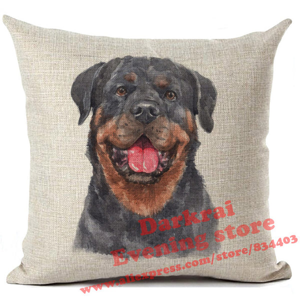 Various Dog Breeds Printed On Linen Cushion Cover