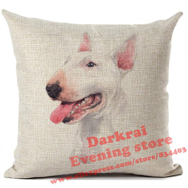 Various Dog Breeds Printed On Linen Cushion Cover