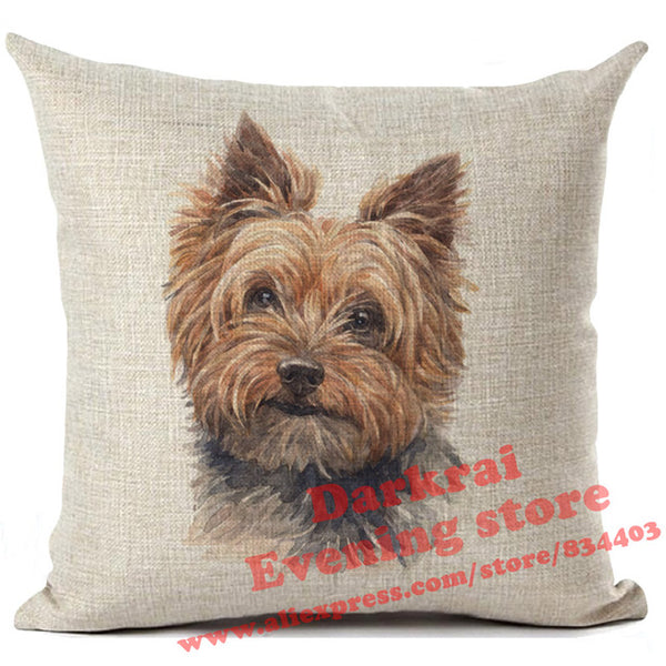 Various Dog Breeds Printed On Linen Cushion Cover