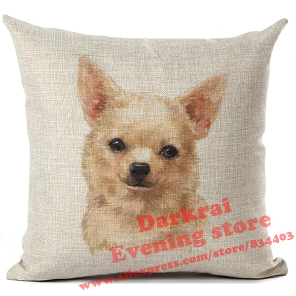 Various Dog Breeds Printed On Linen Cushion Cover