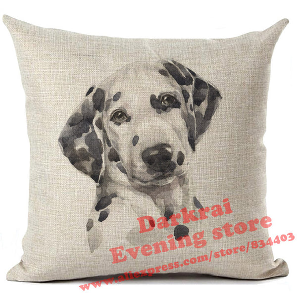 Various Dog Breeds Printed On Linen Cushion Cover