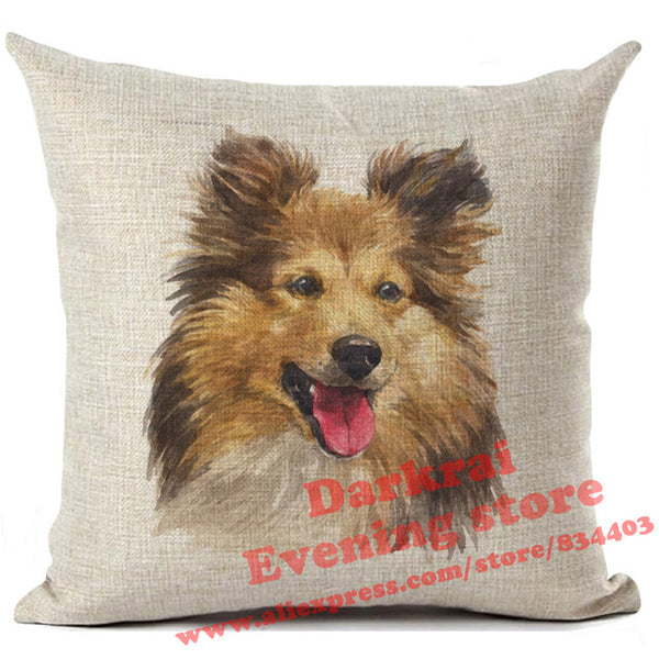 Various Dog Breeds Printed On Linen Cushion Cover