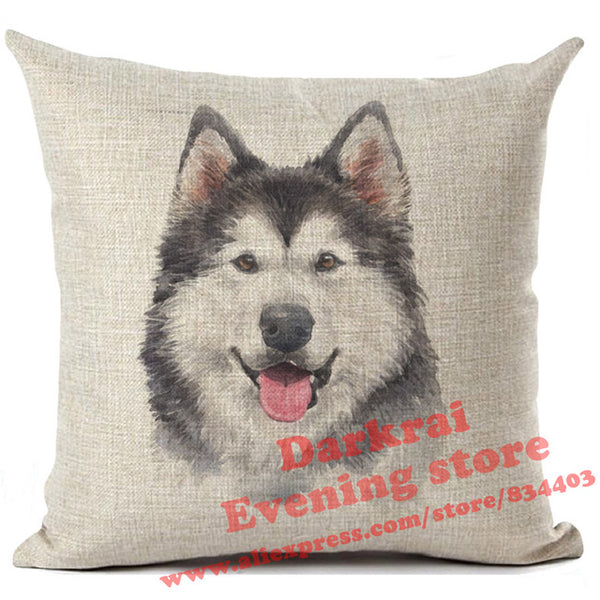 Various Dog Breeds Printed On Linen Cushion Cover