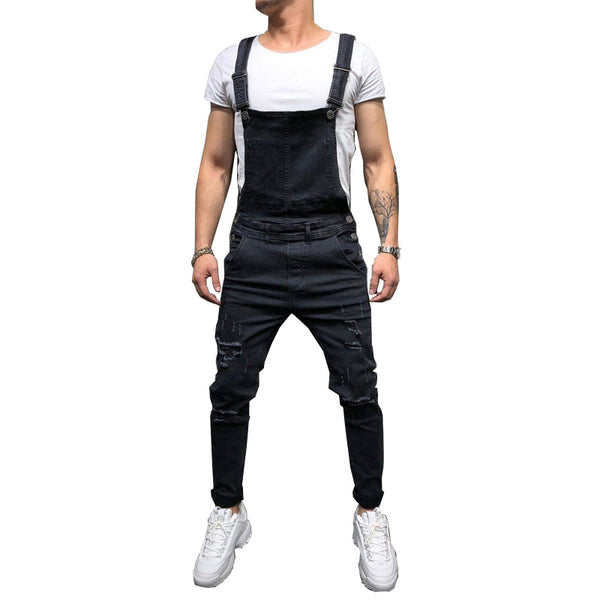 Men's Fashion Ripped Jean Overalls S-XXXL  Dark Blue