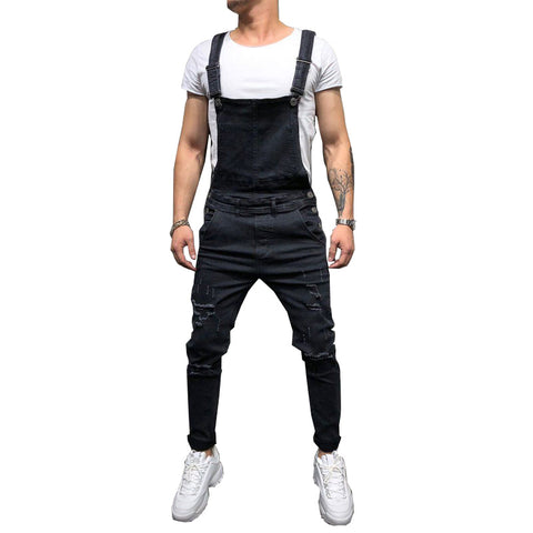 Men's Fashion Ripped Jean Overalls S-XXXL  Dark Blue