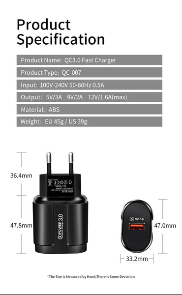 Quick Charge 3.0 USB, Universal Mobile Phone Charging Wall Adapter