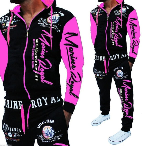 Mens 2 Piece Tracksuit - Marine Royal Print  Plus Size