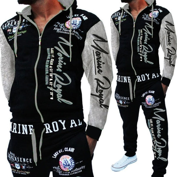 Mens 2 Piece Tracksuit - Marine Royal Print  Plus Size