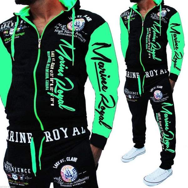 Mens 2 Piece Tracksuit - Marine Royal Print  Plus Size
