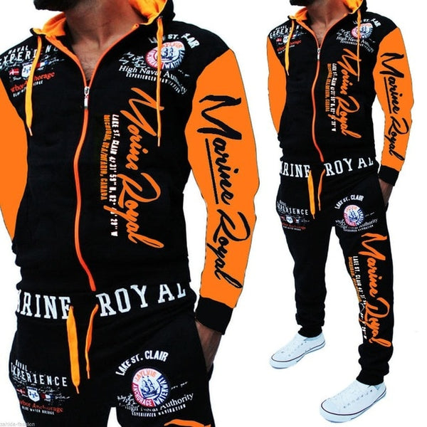 Mens 2 Piece Tracksuit - Marine Royal Print  Plus Size