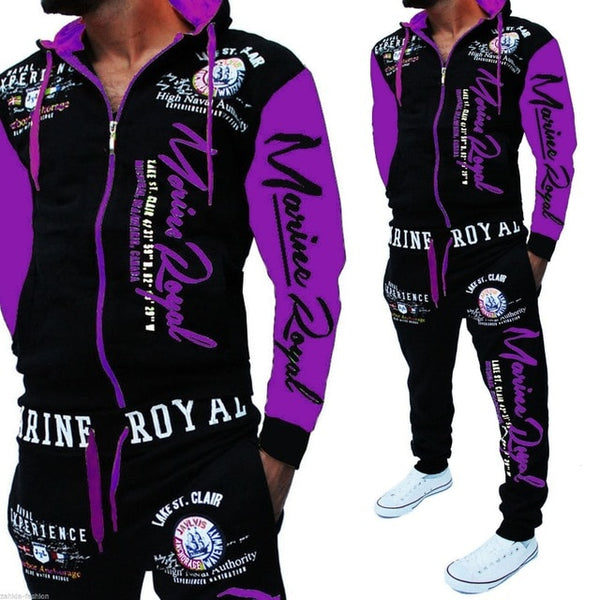 Mens 2 Piece Tracksuit - Marine Royal Print  Plus Size