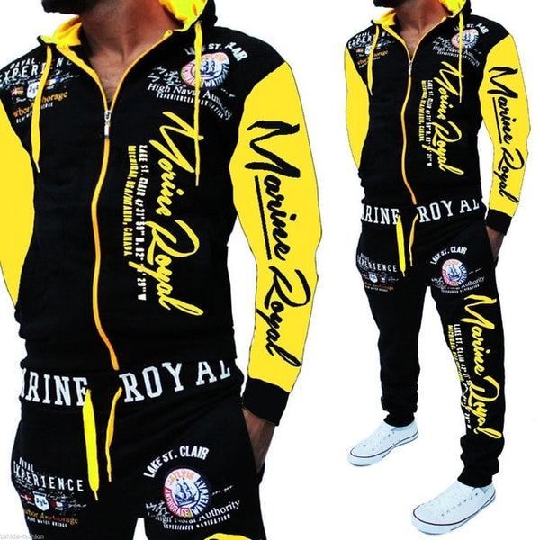 Mens 2 Piece Tracksuit - Marine Royal Print  Plus Size