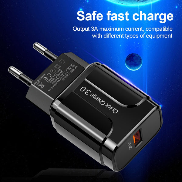 3A Quick EU Wall Charger 3.0 USB iPhone Samsung Xiaomi